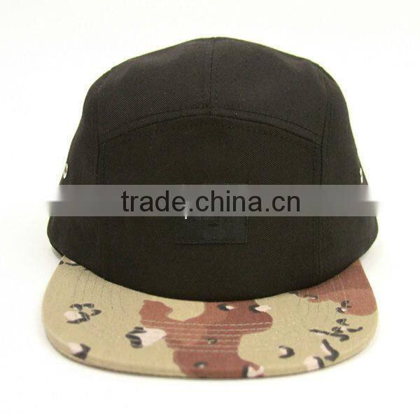 Custom Fashion 100%cotton Hard Desert Camo 5 Panel Camp Hat and cap