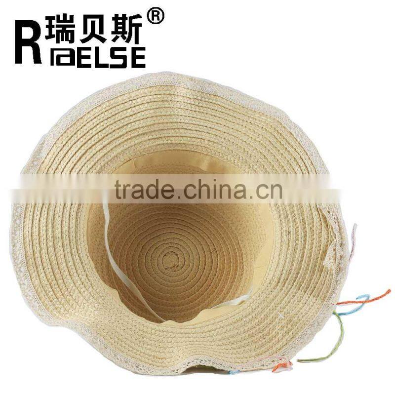 Fashion straw hat promotion for girl with lace and flower hats for women