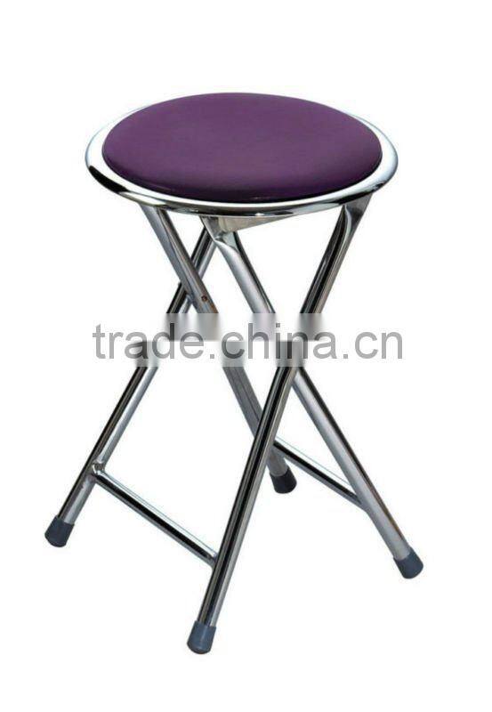 Round Folding Stool Seat in Black Purple and White Soft Padded Foldable Chair