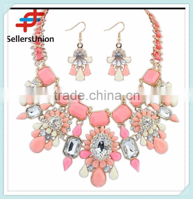 No.1 yiwu & ningbo commission agent wanted diamond necklace and earrings set fashion jewelery set