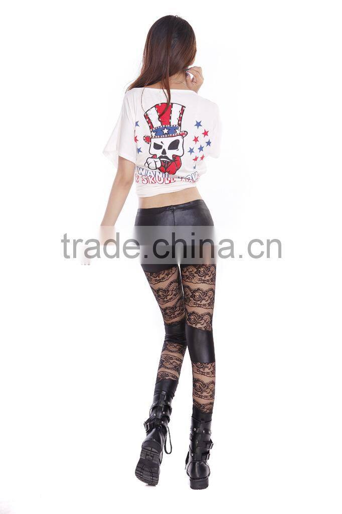 2014 Newest Design Very Hot Sexy Young Girls Gothic Punk Lace Leather Look Stretch Pants Leggings Tights Wholesale