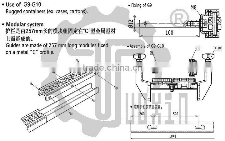 G9 Straight Run Roller Side Guide for Conveyor System