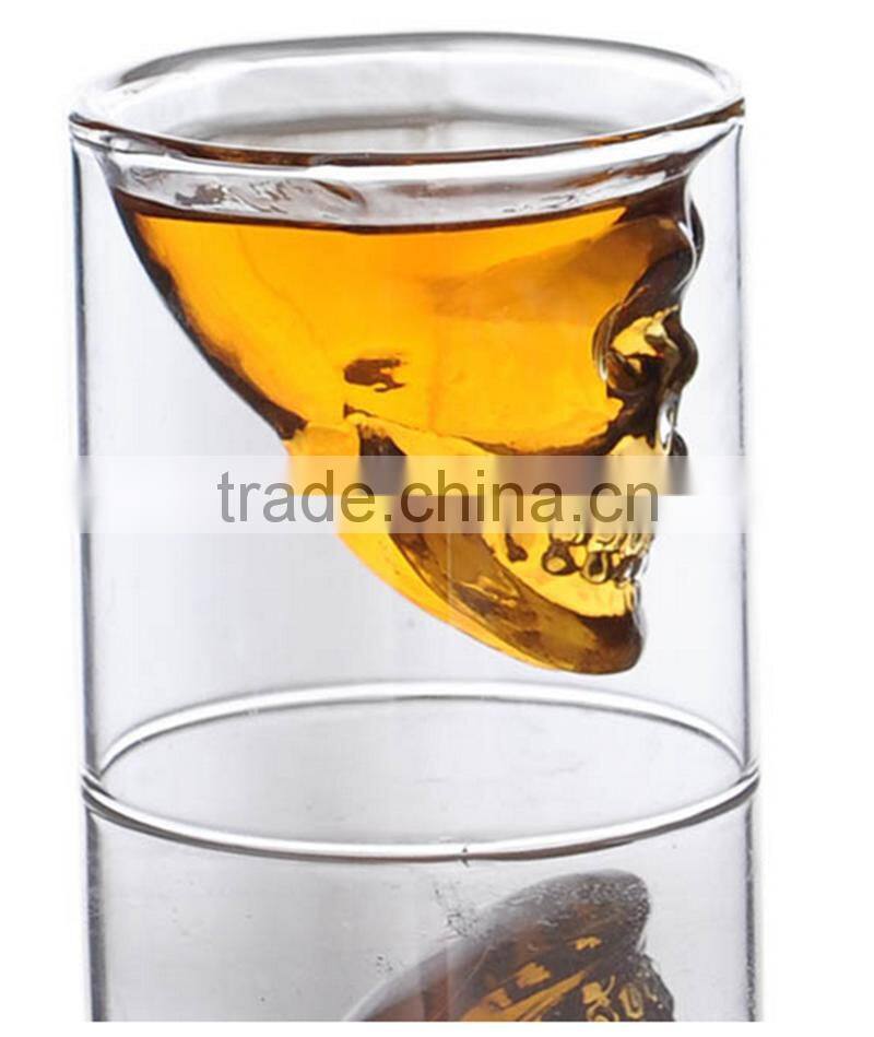 New Product Personalized 75ml High Borosilicate Glass Skull Shot Glass Double Wall Skull Wine Glass Cup
