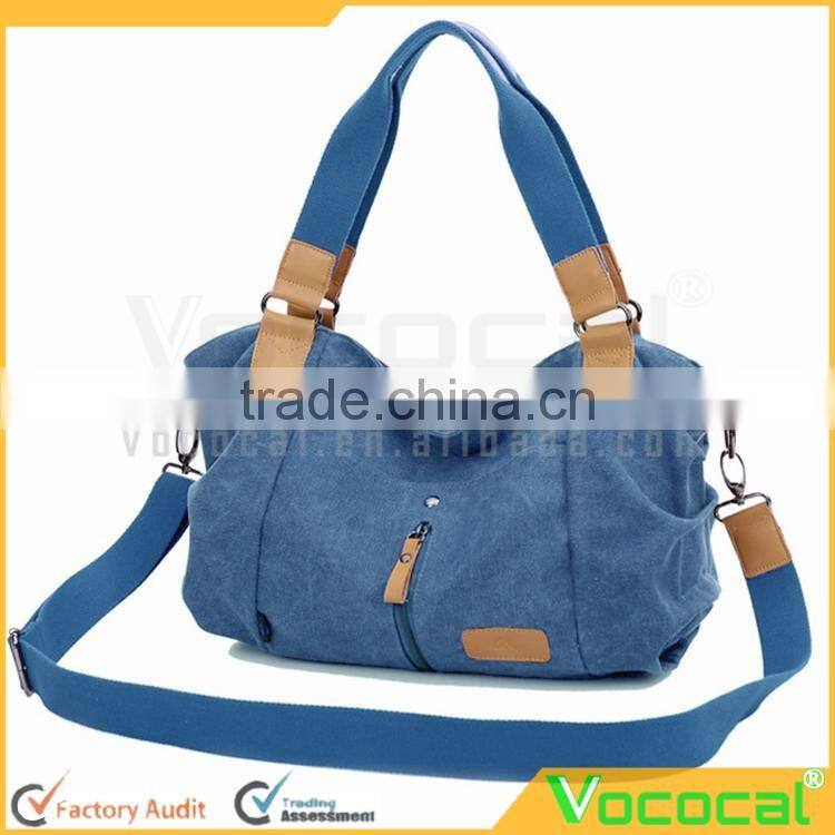 Women's Canvas Large Capacity Handbag Tote Crossbody Bag for iPad Folding Umbrella Cosmetics Blue