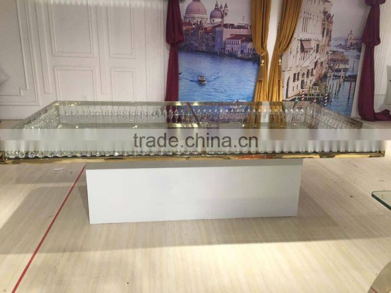 New design golden glass top wedding table with crystal