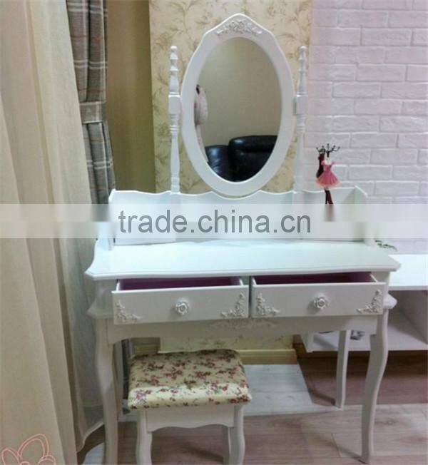 Hand Painted Apartment Bedroom Dressers Modern White Color Dresser With Stool Princess Makeup Table K/D Dresser Package 90*38*1