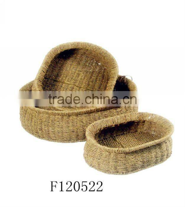 Set of Three Seagrass Basket with Common Handle