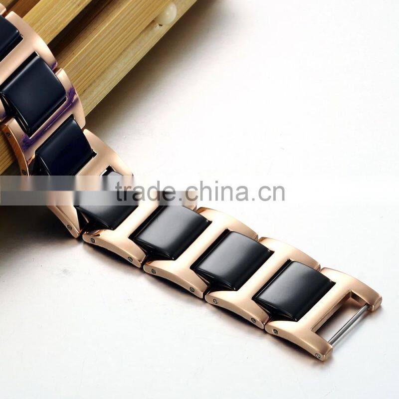 Men's Shiny Polished Two-Tone Gold ,Black Ceramics&Stainless Steel Magnets Link Bracelet