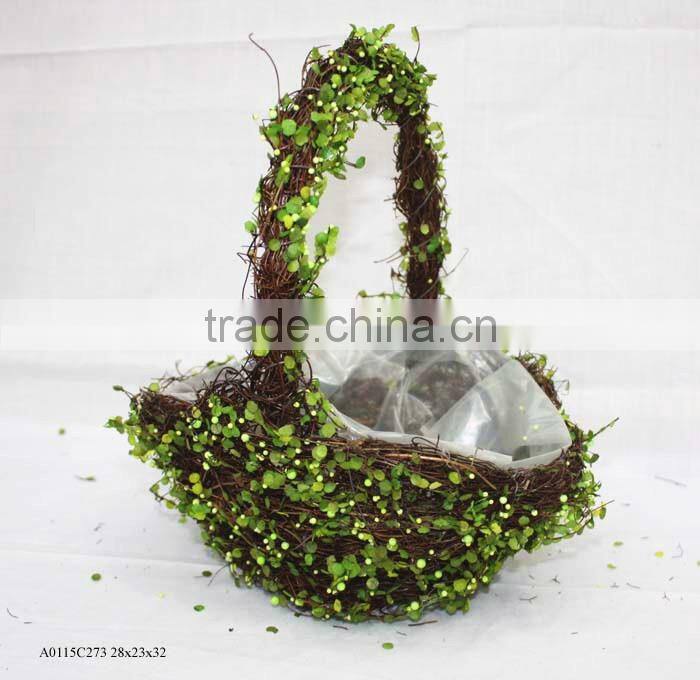wicker flower basket with topiary grass