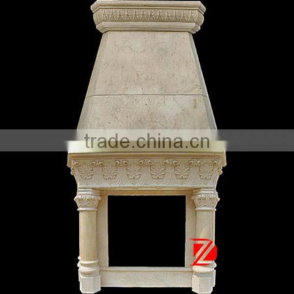hand carved limestone double fireplace