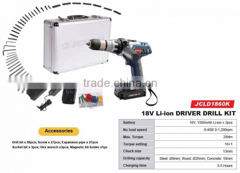 JCLD1860K 18V Li-ion Cordless Driver Drill Kit