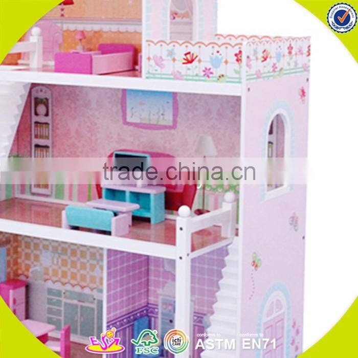 2017 New design girls miniature toys wooden doll house kits W06A083