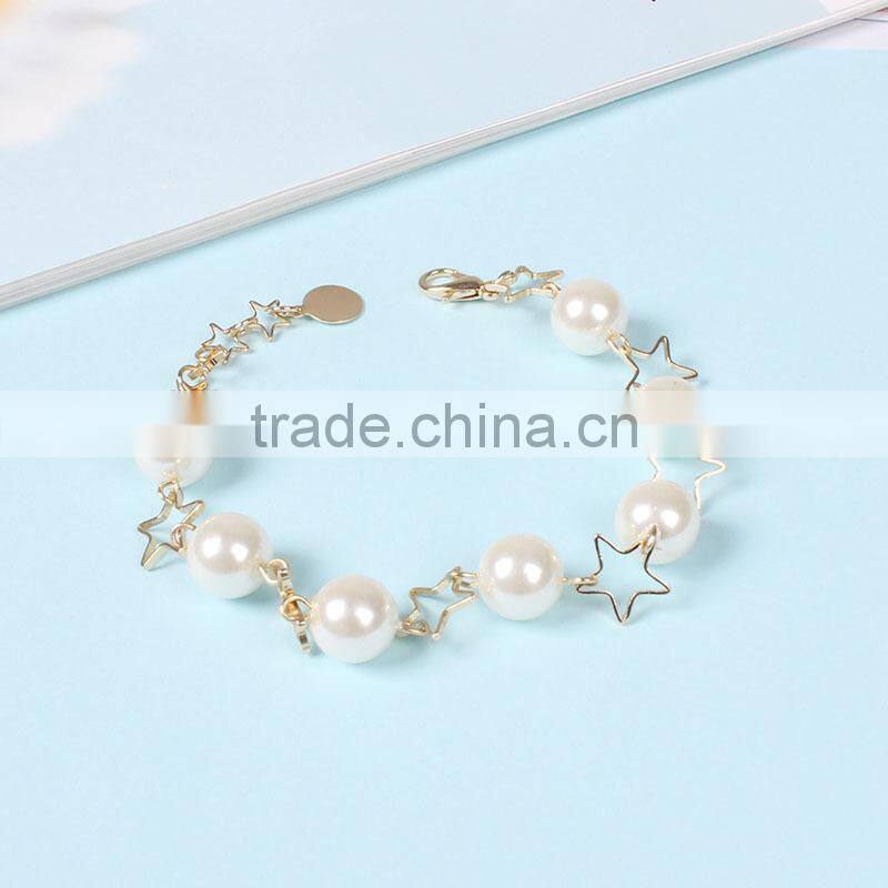 gold star pearl linked bracelet gold chain bracelet