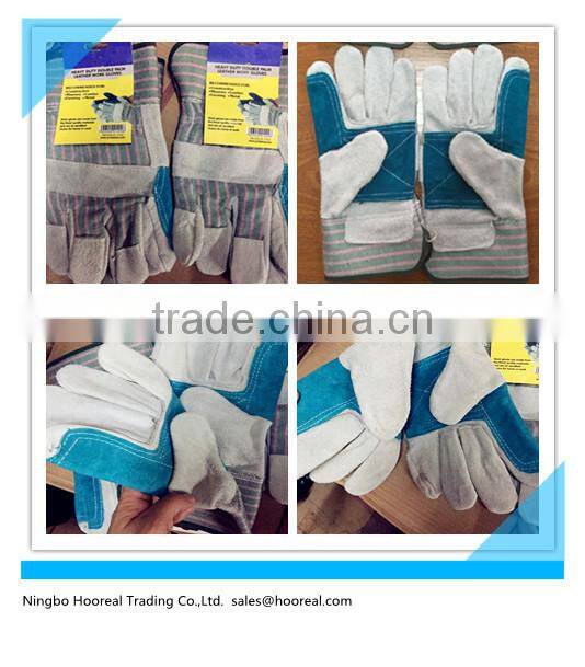 Heavy Duty Double Reinforced Palm & Canvas Back Natural Cowhide Split/Full Palm Green Leather Work Protective Gloves In Safety