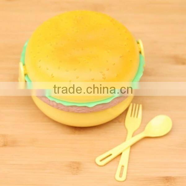 Precision Fine Hamburger Design Bento Lunch Box With Fork & Spoon 3 Layers,CUSTOM hot new product for 2015