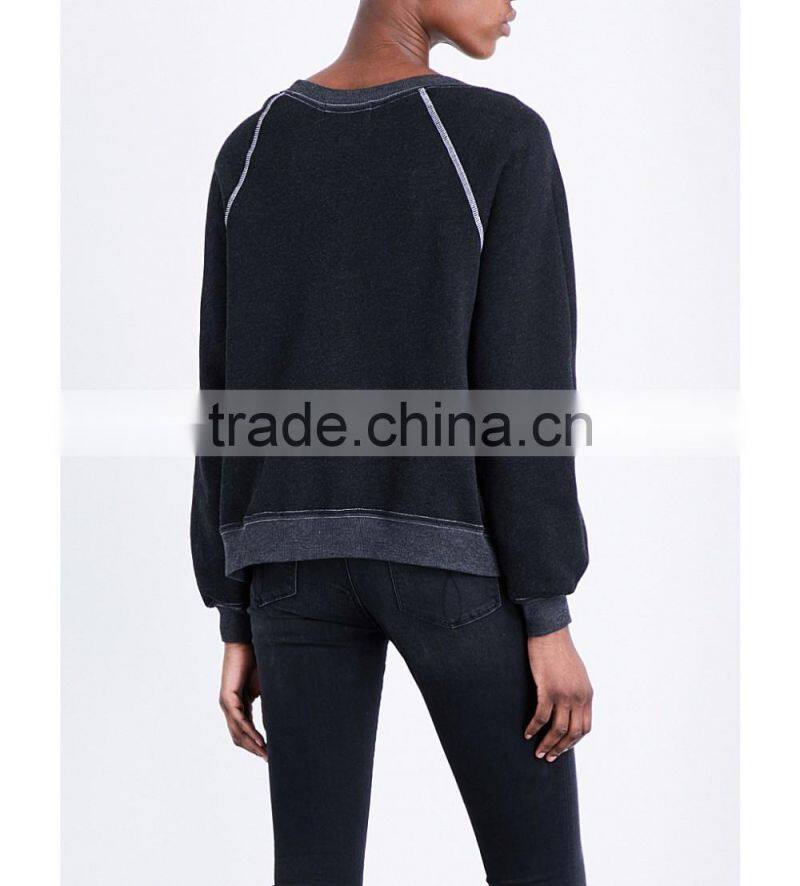 Wholesale Women Apparel Casual Long Sleeves Round Neck Ribbed Trims Jersey Sweatshirt(DQE0261T)