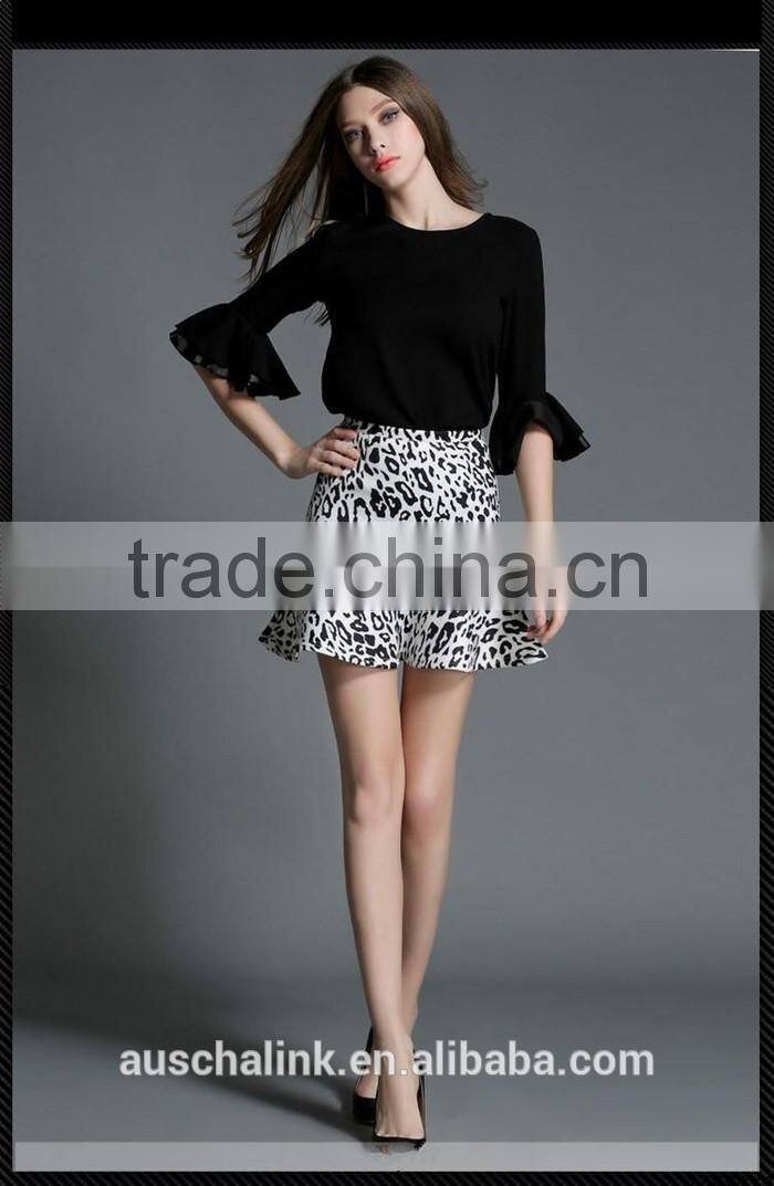 summer lady leopard print fancy fish tail short flare skirt customized
