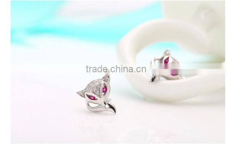 925 Sterling Silver ruby fox stud earrings jewelry