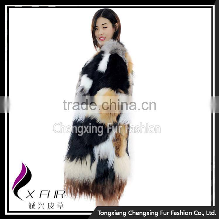 CX-G-A-262 Patchwork Fashion Design Women Real Fur Jacket for Winter