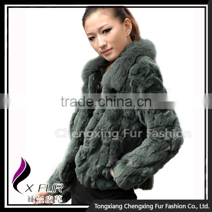 CX-G-A-70 Rex Rabbit Fur With Fox Fur Collar Women Coat Wear