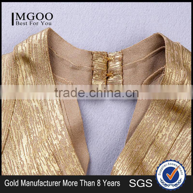 MGOO 2015 Brand Custom Made Cheap Price Gold Bandage Dress For Women Open With Back A Line Hollow Out Dress H487