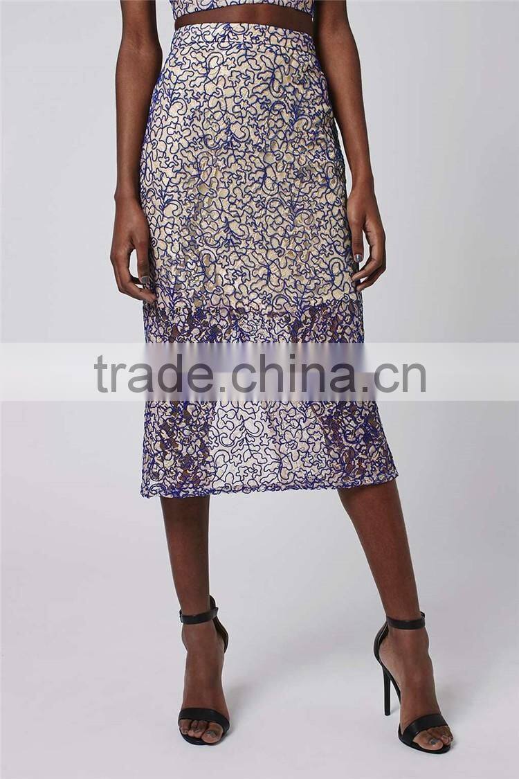 New Arrival Long Skirt Lady Cord Lace Pencil Skirt With High Waist Split See through Clothes