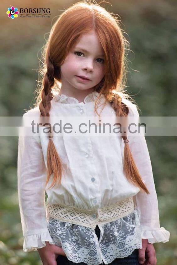 Girls lace Collar Blouse Baby Girls Single Breasted Shirt Children lace hem Soft Blouse For Wholesale
