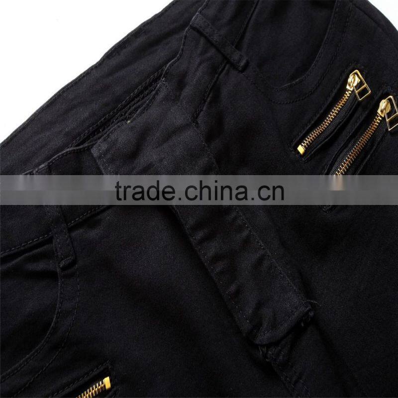 2016 Hot men's fashion men's jeans brand cyclists hole zipper jeans personality male personality beggar pants
