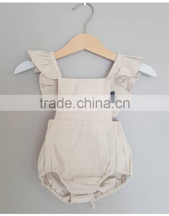 0-24 Months Boutique Toddlers Girl Sleeveless Plain White Linen Baby Romper