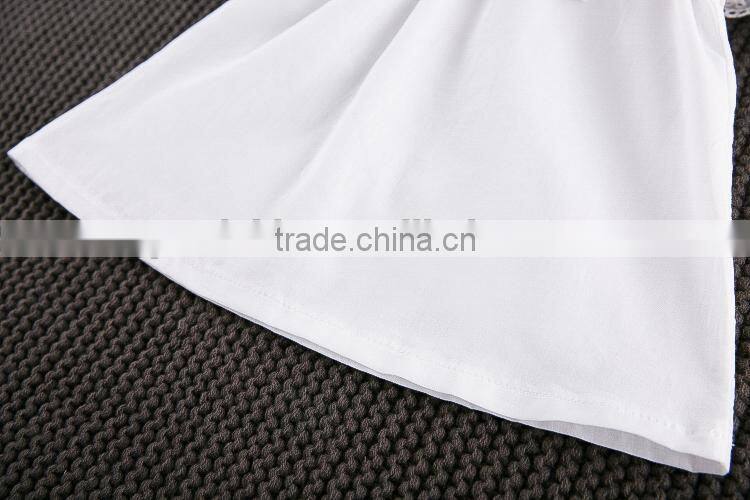 Children's 2017 girls flower embroidery long sleeve white shirt lace collar little girl strapless shirt tank top