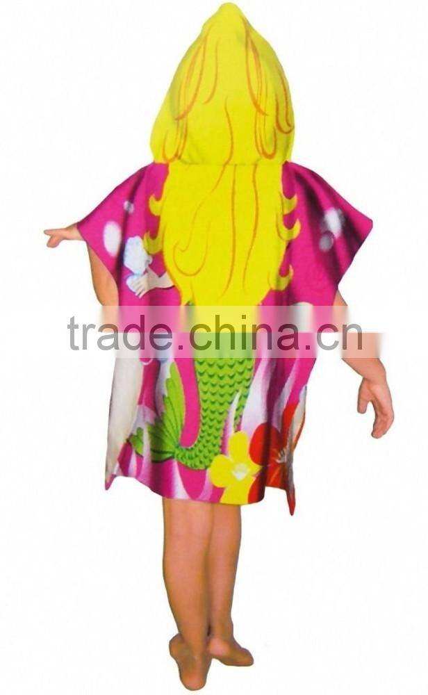 Adults and Childrens Hooded Poncho beach Robe Towelling Velour Printing