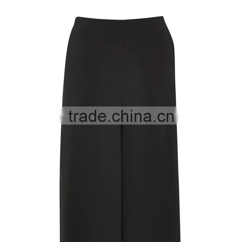 Chic wide leg side split palazzo trousers black slack pants for ladies