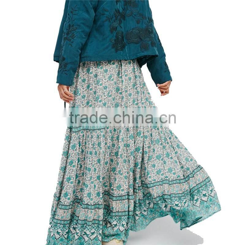 2017 OEM Semi-sheer Bohemian Printed Long Skirts for Women