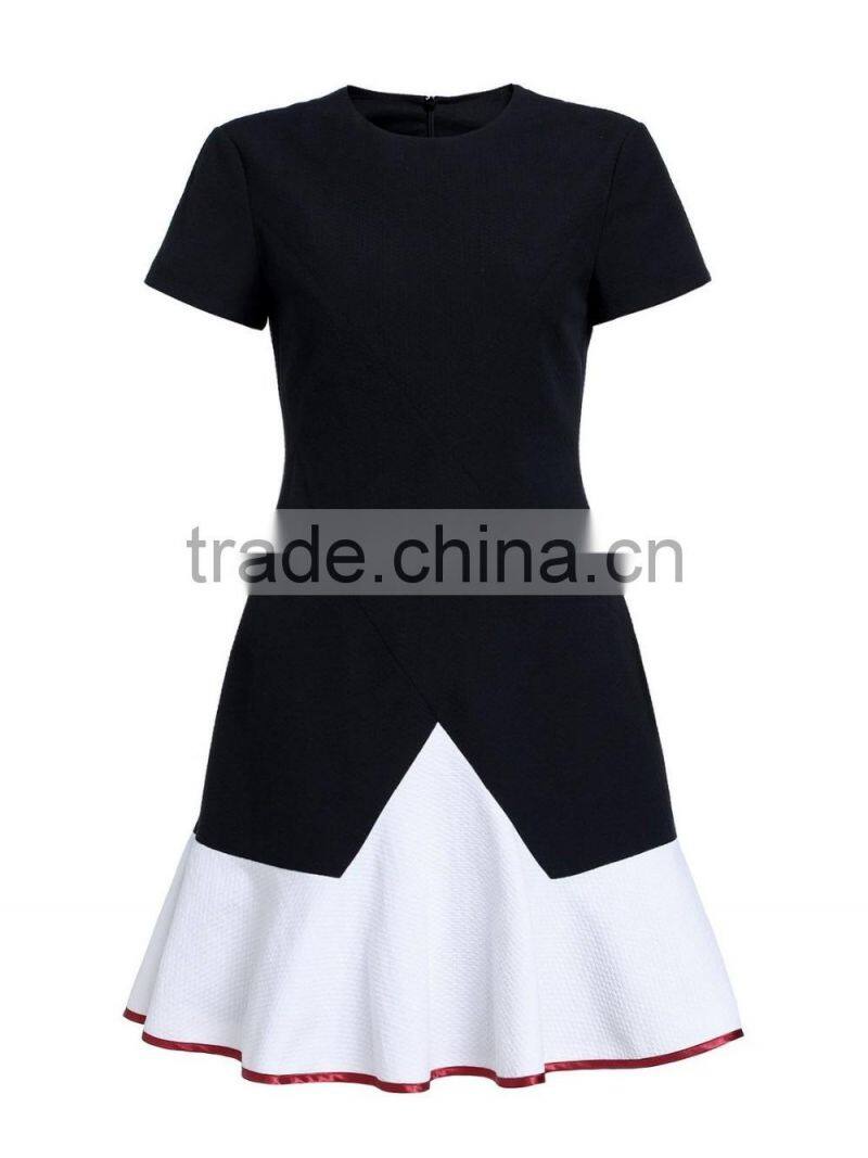Ladies contrast color combined career formal dress