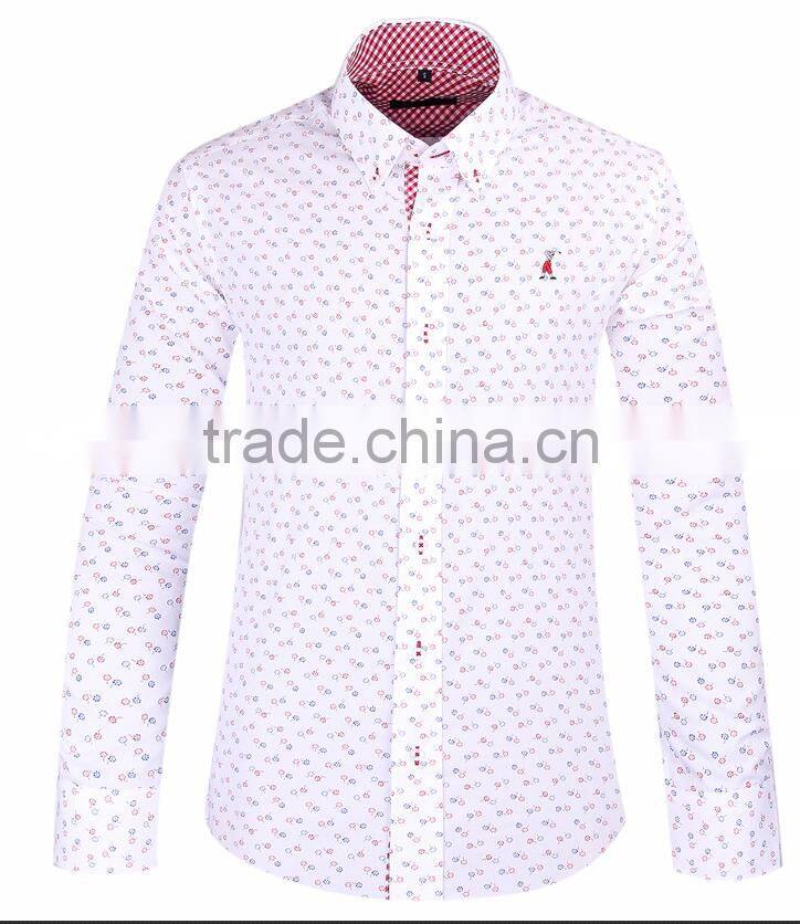 2017 latest men's long sleeve button-down collar slim fit shirt with contrast collar and cuff