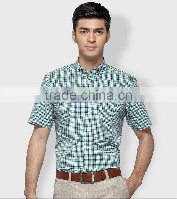 OEM/ODM 2016 latest design summer cotton short sleeve plaids men shirt