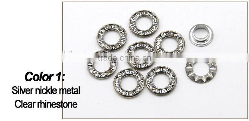 3 colors 12mm round metal brass rhinestone eyelets crystal diamond grommets glass eyelets RE-12mm-001