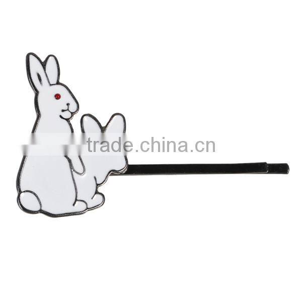 Hair Clips Findings Rabbit Animal Gunmetal White Enamel 55mm x 34mm