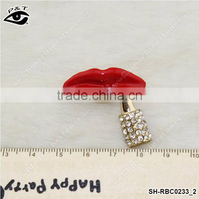 Rhinestone Brooch Pins Locked Mouth Shaped Brooches Sexy Red Mouth Rhinestone pins for Clothing decoration