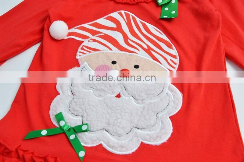 Children christmas clothes red santa claus top with red ruffle pants girl christmas costumes kids outfits