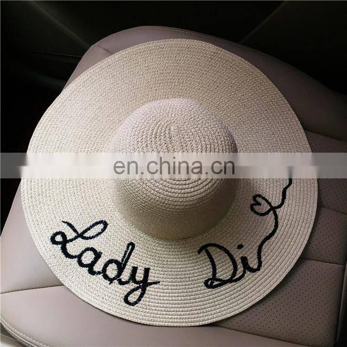 Letters Embroid Large Eaves Straw Hat Vogue Sunshade Sandbeach Hat