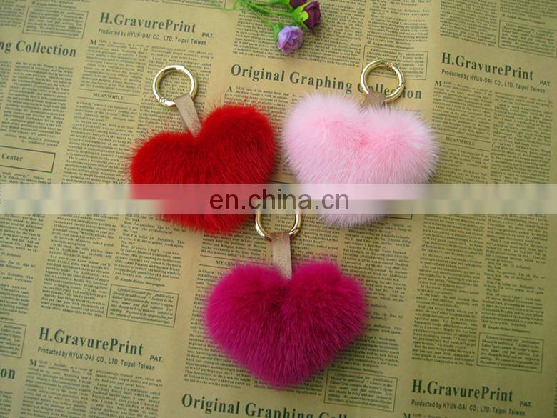 Fashion Hot Custom Heart Shape Mink Fur Accessory Pink Fur Keychain