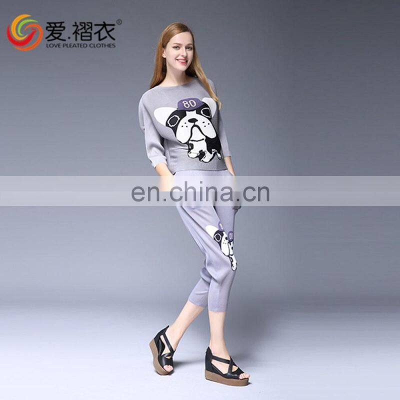 Beautiful school clothing Pink Light gray young girls pleated twinset / blouses