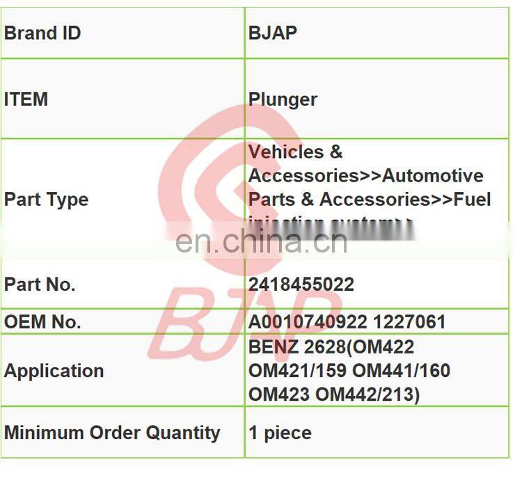 High Quality Plunger Barrel Element 2418455022 2 418 455 022 2455022 with Other No. A0010740922 1227061