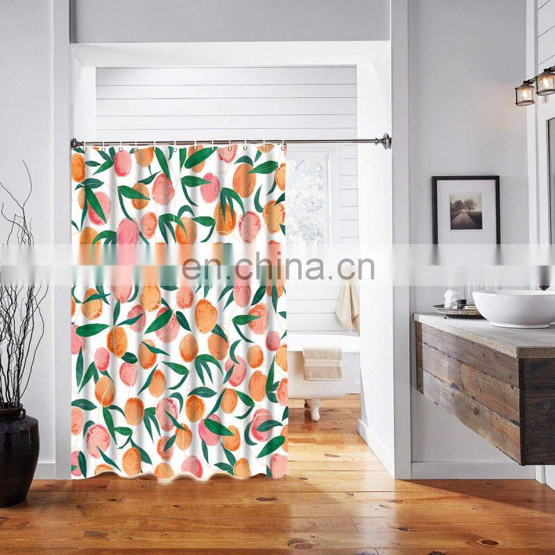 Hot sale Orange pattern digital printing shower curtain with hooks