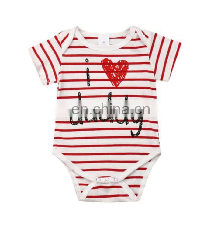 2019 summer black white striped "i love daddy" letter print kdis cotton rompers baby short sleeved jumpsuits 0-2years