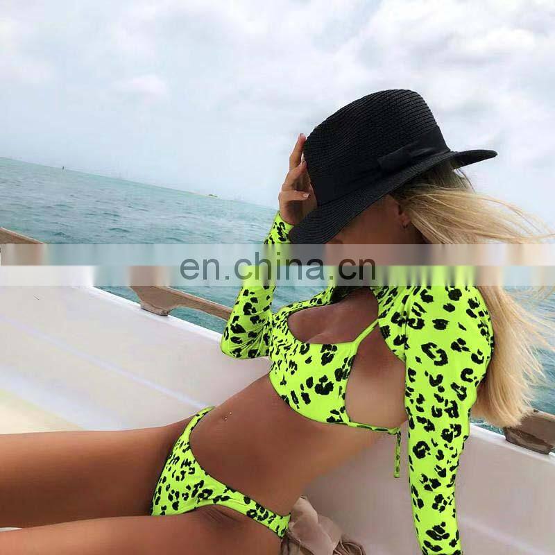 New Three Pieces Custom Design String Bikini Leopard Swimwear beachwear women sexy bikinis 2020 swimwear