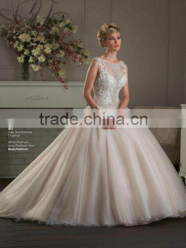 New Beautiful See Through Back Lace Beaded Ball Gown Wedding Dress