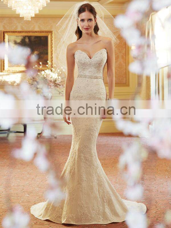 2014 New Sweetheart Beaded Waist Mermaid Lace Wedding Dress
