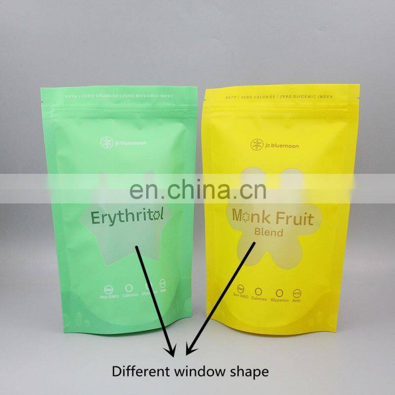 Reseal plastic bags custom powder coffee etythritol sugar food packaging stand up pouches for zipper